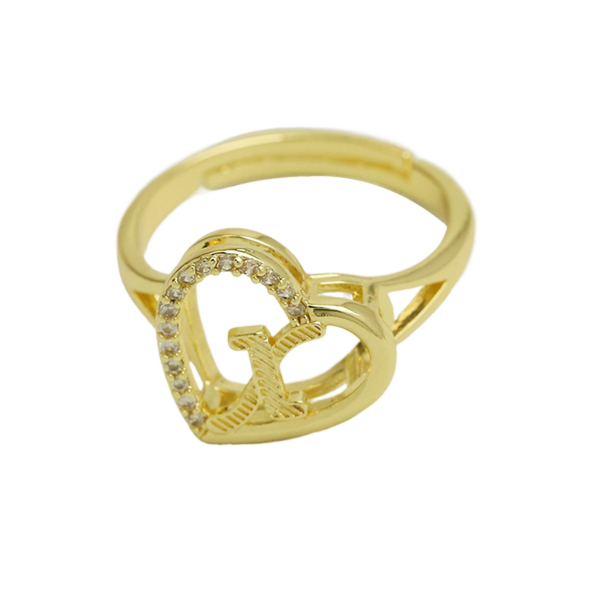 Wholesale  white gold heart-shaped love texture hollow 26 grass English letters open heart ring