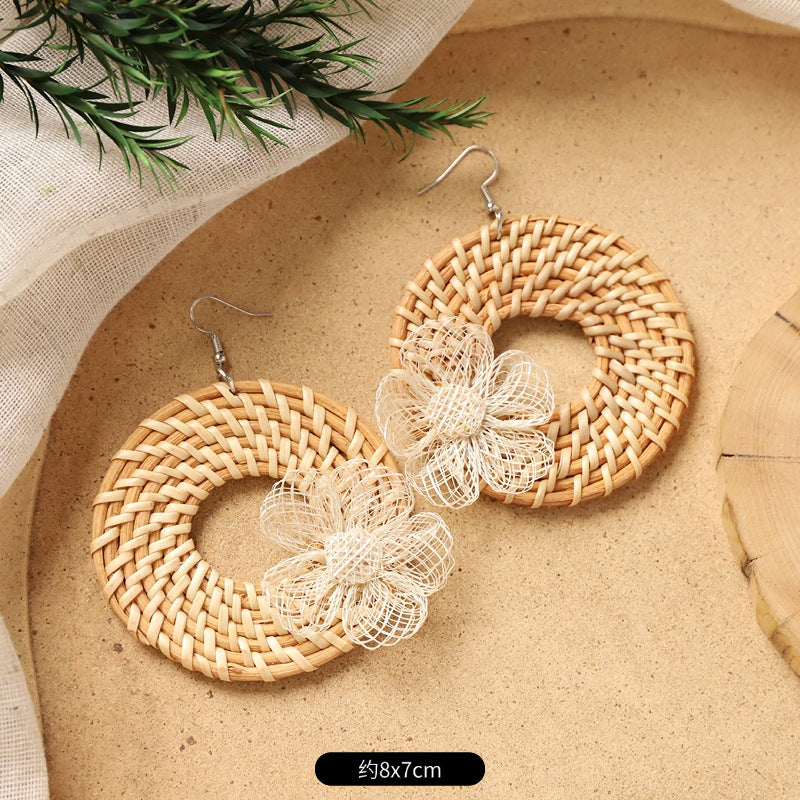Wholesale Handmade Rattan Woven Bohemian Earrings