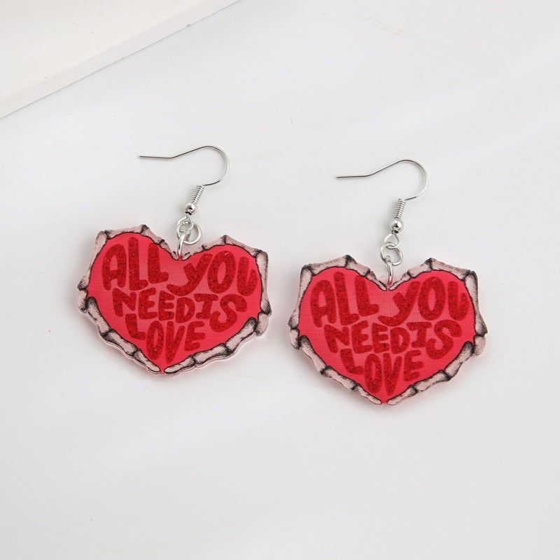 Wholesale Valentine's Day acrylic plate Red Love earrings