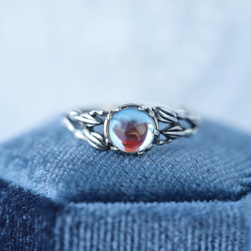 Wholesale s925 sterling silver moonstone open adjustable ring