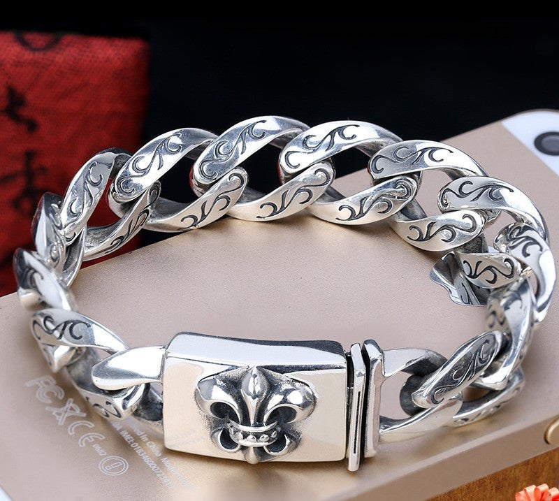 Wholesale Silver Plated Men S Retro Thai Gold Flower Bracelet Hip Hop Fashion Jewelry Accessory Everyday Gift