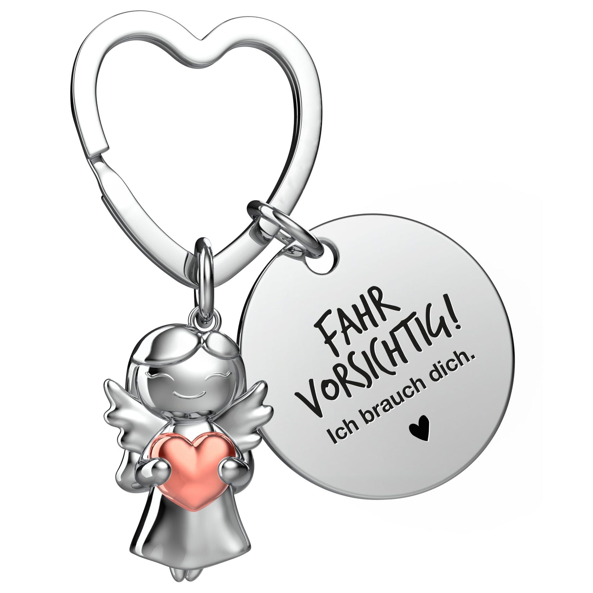 Wholesale Guardian Angel Smiling Angel Stainless Steel Heart Shaped Ring Round Plate Keychain Laser Engraved Gift For Girls
