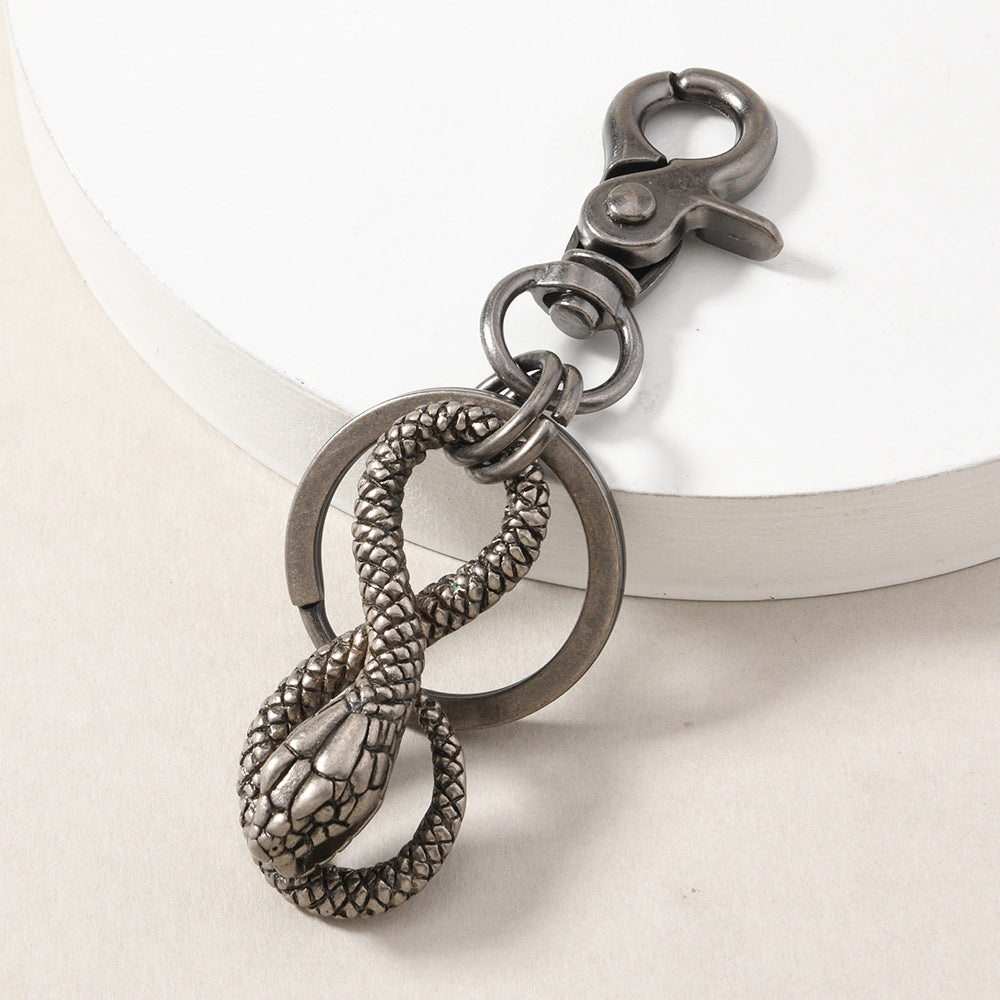 Wholesale Retro Creative Design Alloy Ancient Silver Plate Snake Metal Keychain
