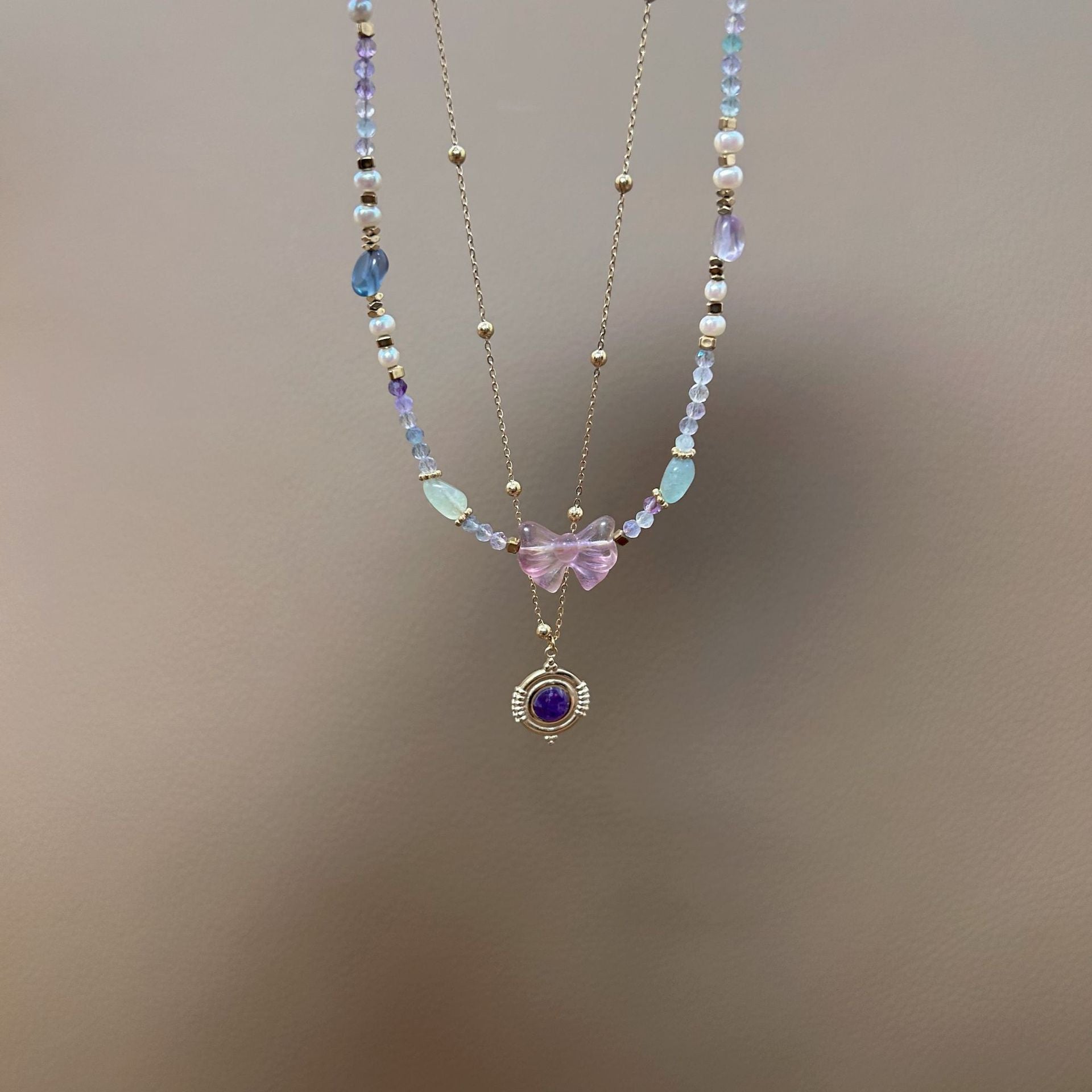 Wholesale Stainless steel Colorful Natural Stone Pearl Beaded Necklace