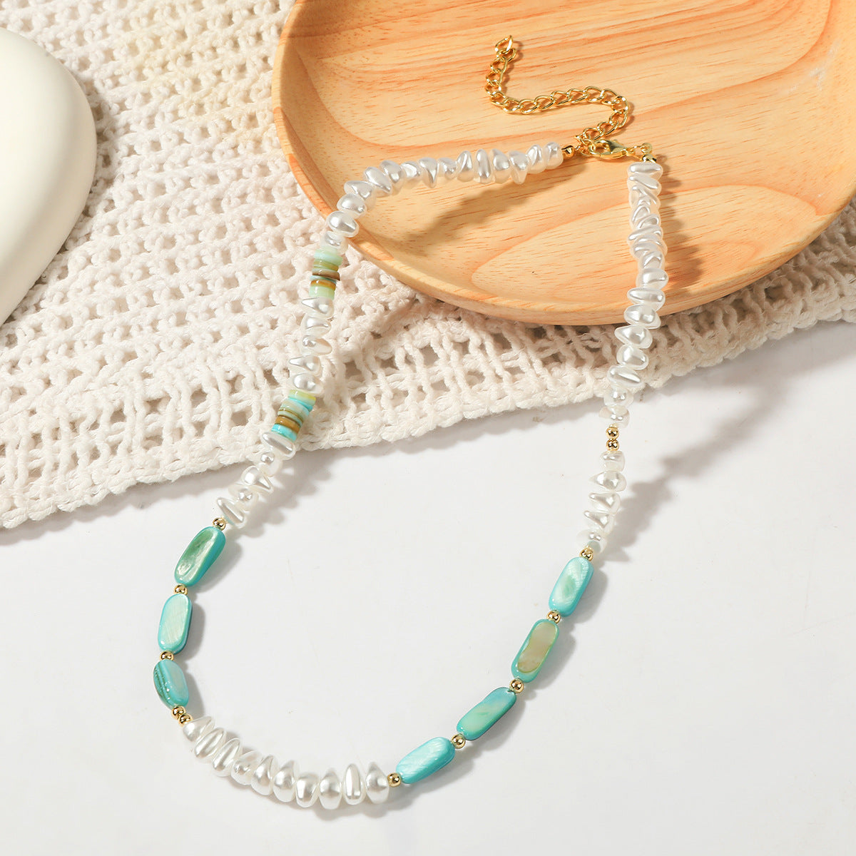 Wholesale soft pottery stone does not fade copper beads pearl pendant necklace