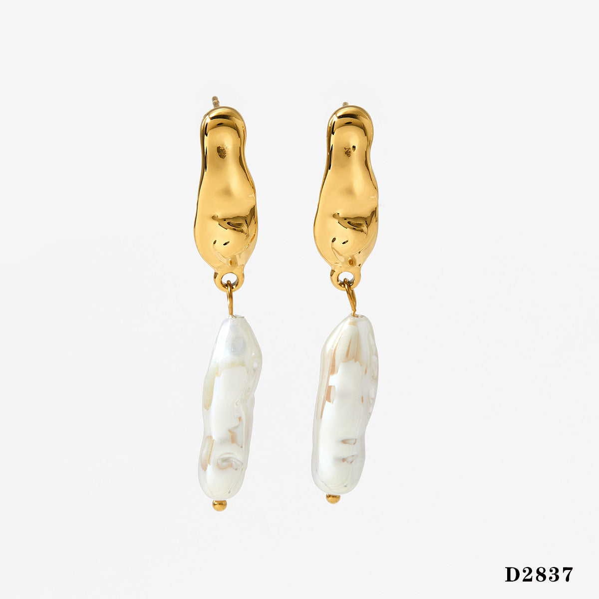 Wholesale Stainless steel Long Baroque Alien  Pearl Pendant Earrings