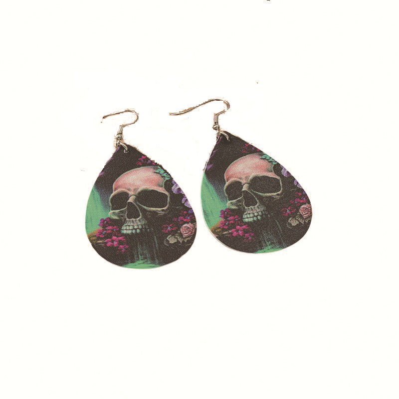 Wholesale  Halloween double-sided PU leather drop earrings