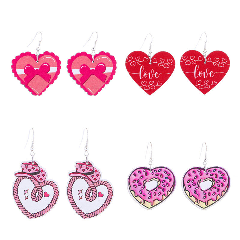 Wholesale  wooden Valentine's Day earrings  lips pink love xoxo letter earrings