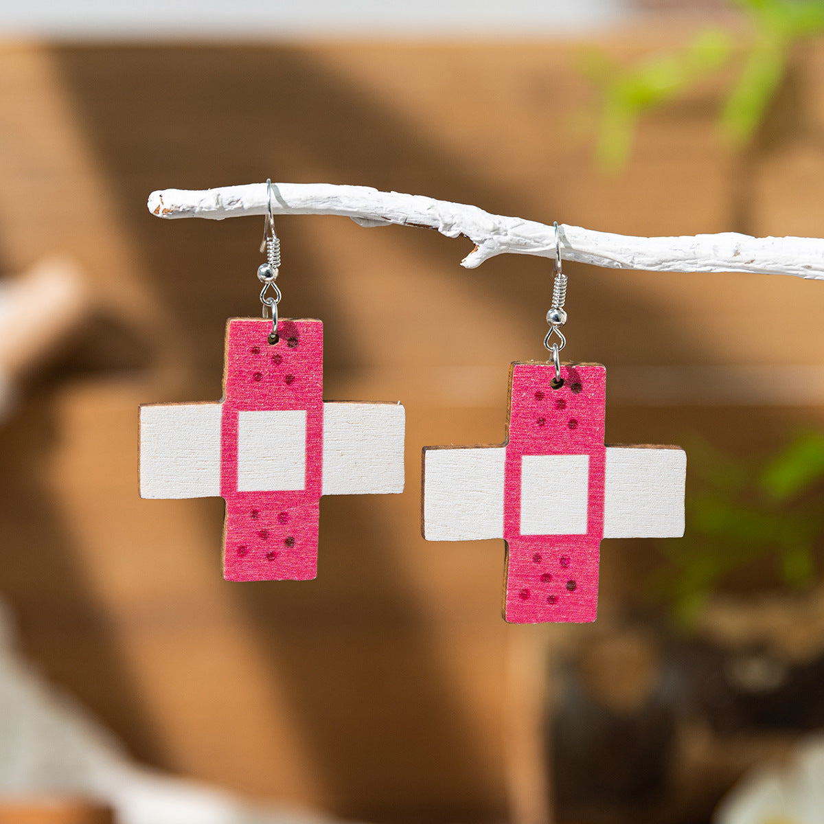 Wholesale Nurses Day Fun Needle-Shaped Stethoscope Printed Wooden Creative Earrings