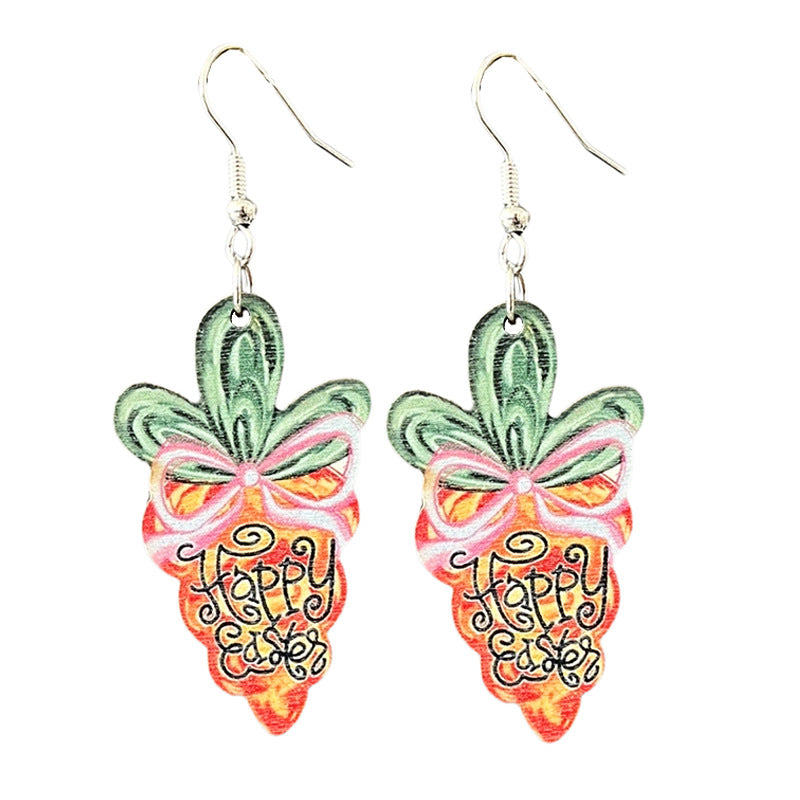 Wholesale 2pcs/ pack Wooden Easter Bow Bunny Cross Earrings