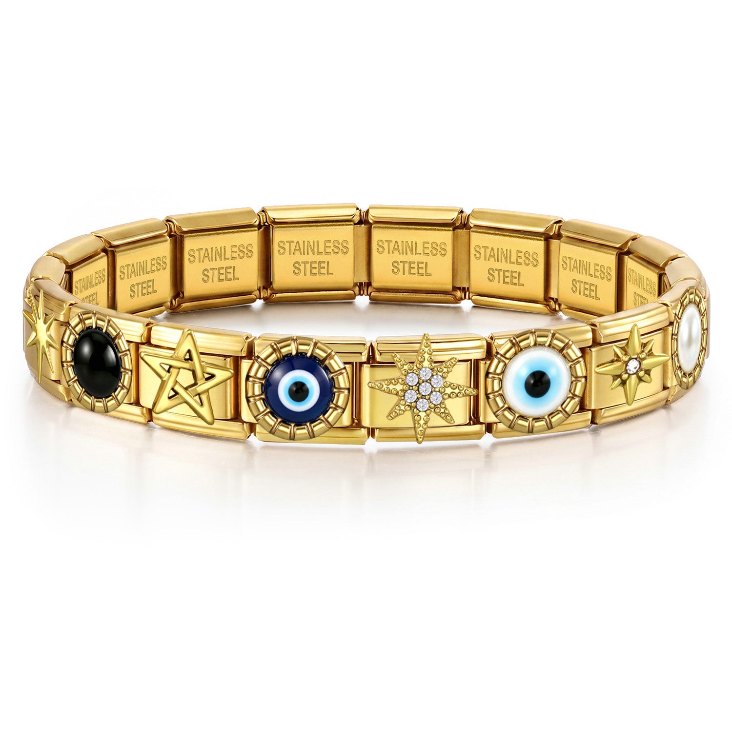 Wholesale Stainless Steel Plated Evil Eye Modular Bracelet DIY Star Charm Jewelry Accessory Fashion Party Gift