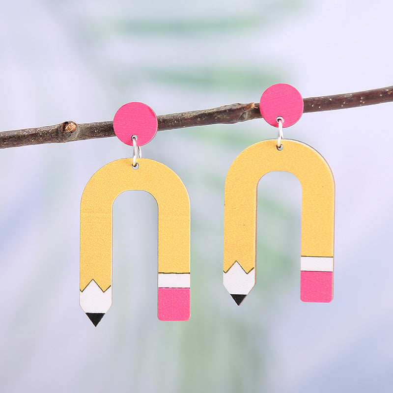 Wholesale Love Pencil Teacher's Day Gift Wooden Earrings ACC-ES-XA003