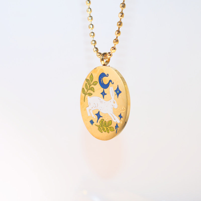 Wholesale Titanium Steel Painted Oil Dripping Rabbit Necklace