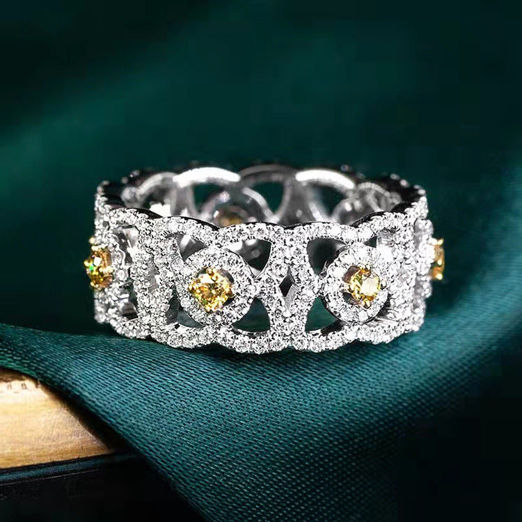 Wholesale S925 Silver Champagne Color Full Diamond Row Diamond Rings ACC-RS-LLT005