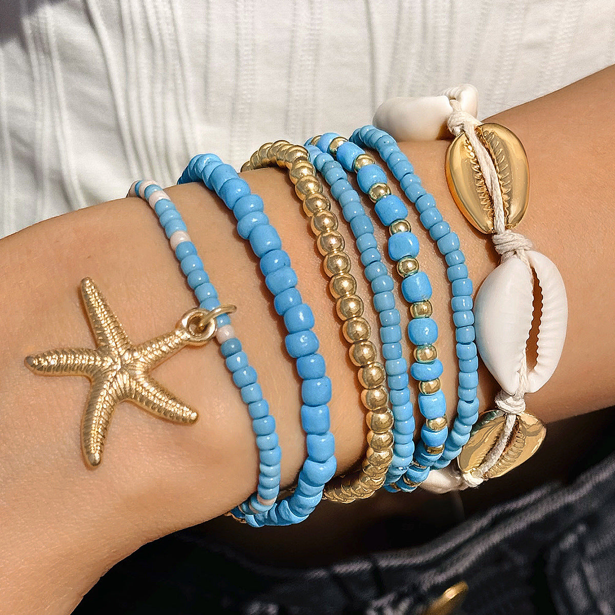 Wholesale Bohemian Resort Style Shell Beaded Braided Bracelet Beach Style Starfish Rice Beads ACC-BT-YongGe002