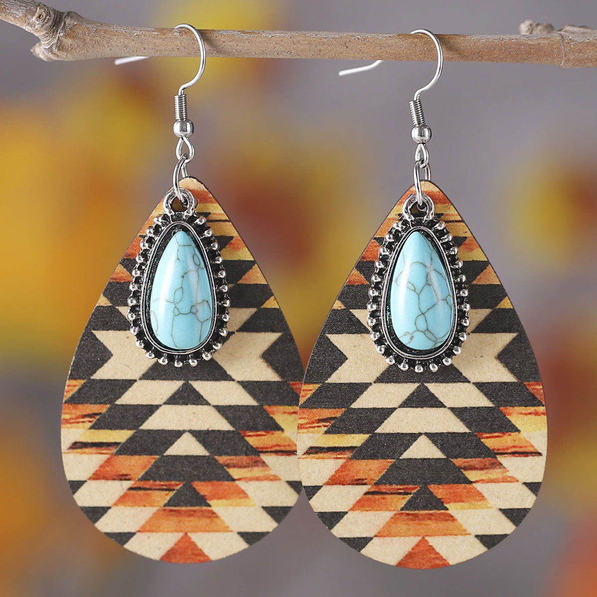 Wholesale Bohemian Western Ethnic Style Wooden Double Sided Water Drop Earrings ACC-ES-ChuLian104