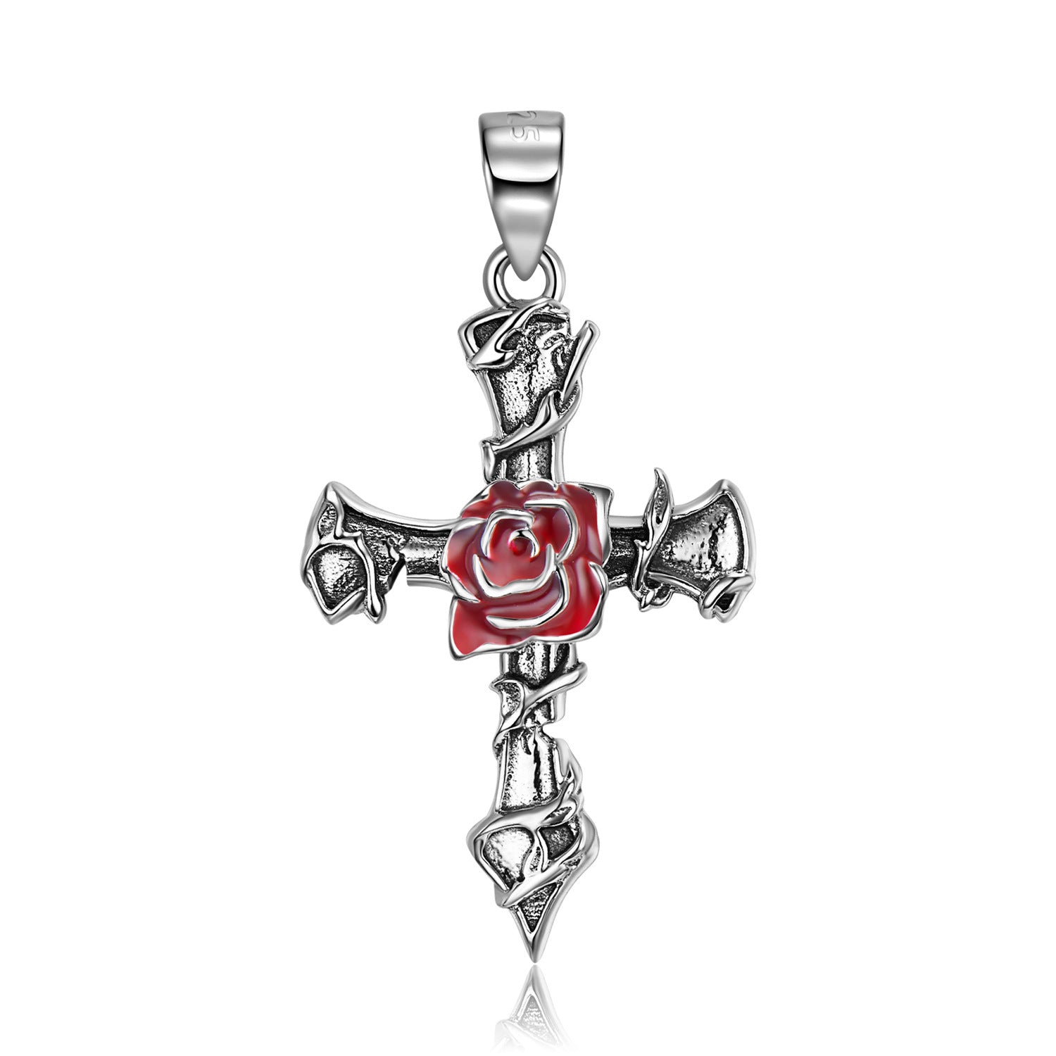 Wholesale S925 Sterling Silver Jewelry Thorn Rose Cross Necklaces ACC-NE-MC011