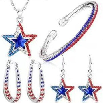 Wholesale American Independence Day Collection American Flag Earrings Red White and Blue Pendant Earrings Bracelet ACC-ES-WaSai001