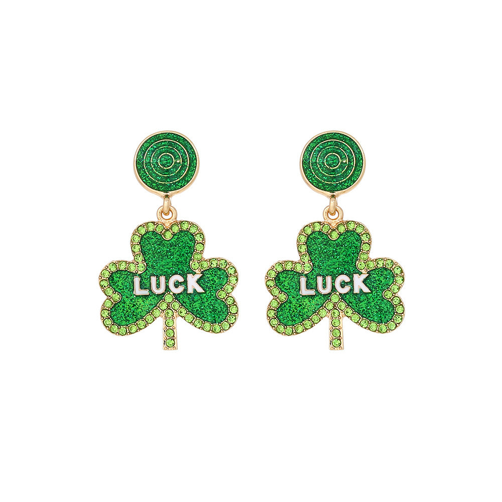 Wholesale St. Patrick's Day Clover Alloy Earrings