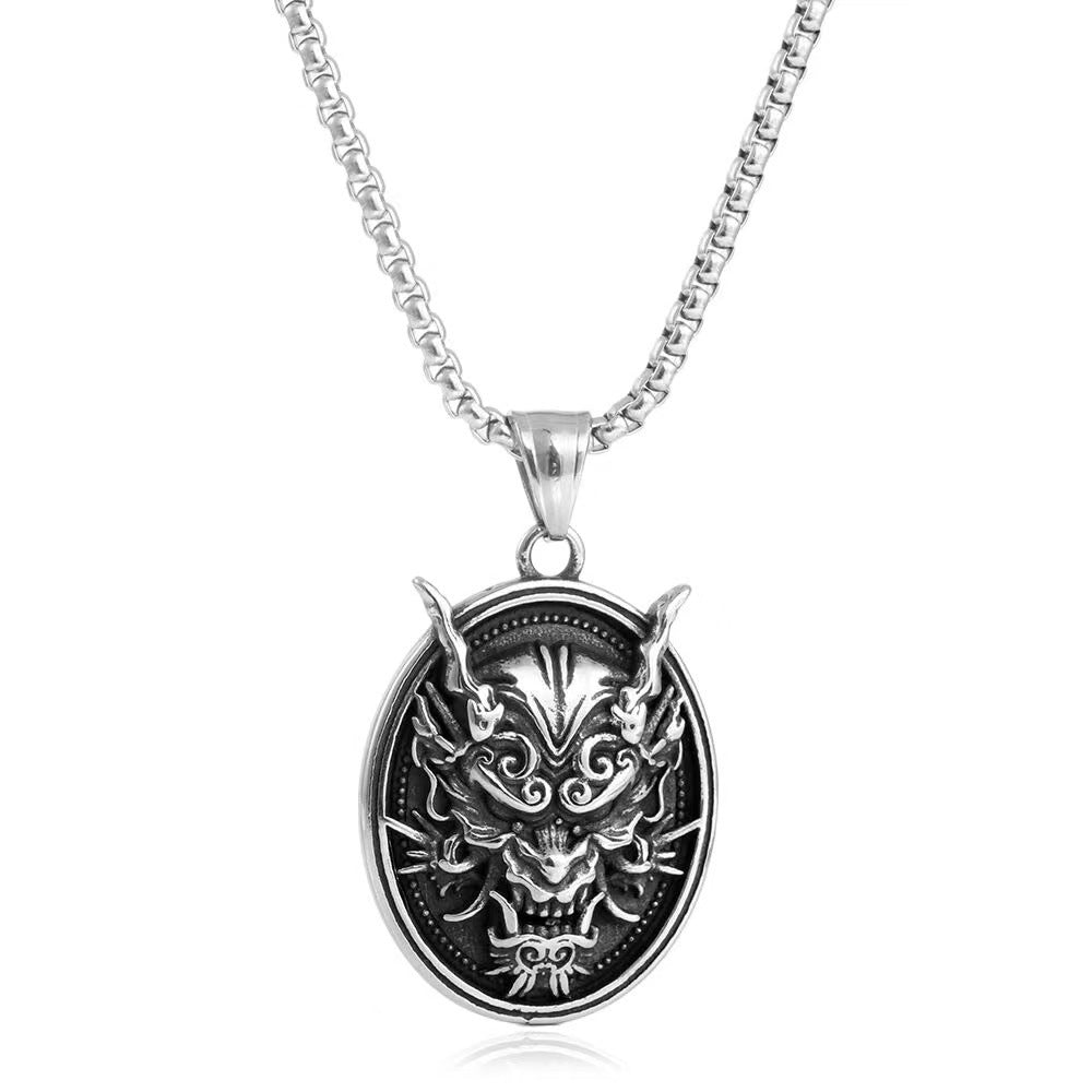Wholesale retro domineering disc golden eye ghost head  pendant titanium steel men's necklace