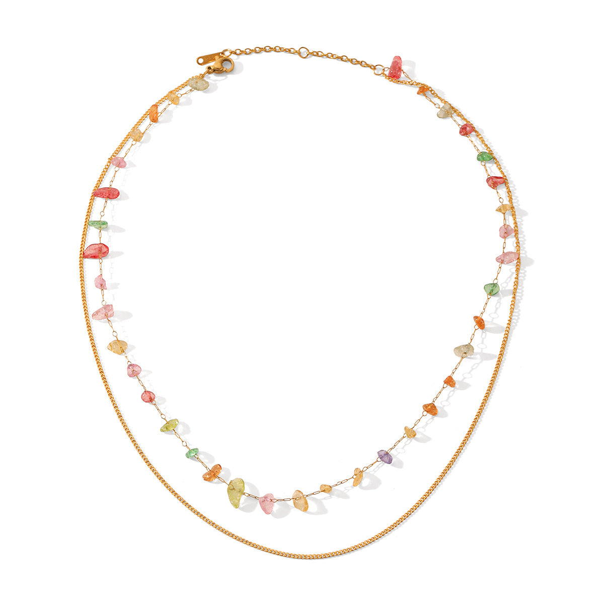 Wholesale  Stainless Steel 18K Gold Color Gravel Double Chain Necklace