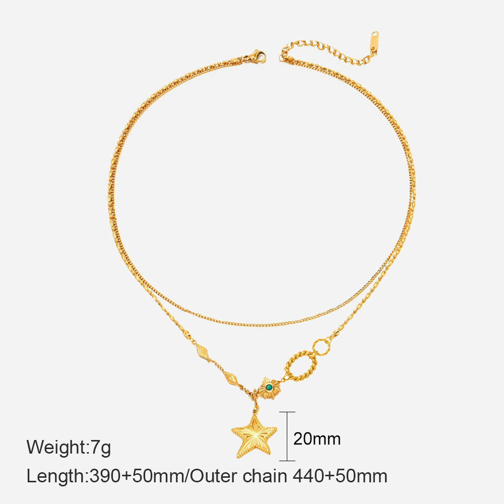 Wholesale Stainless Steel Three-Layer Pearl Starfish Pendant Necklace