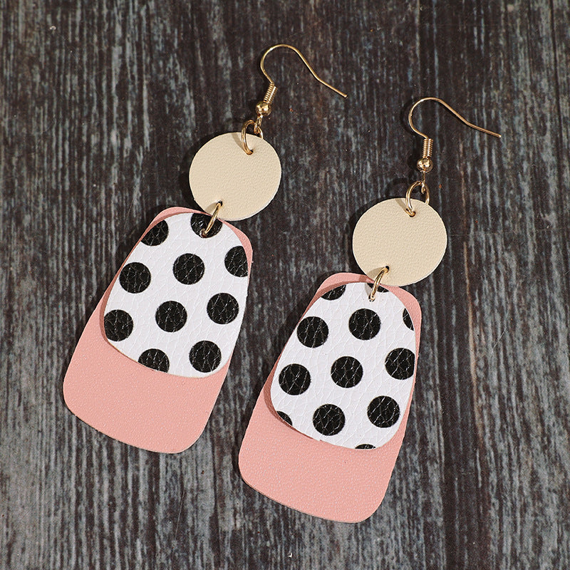 Wholesale Bohemian Geometric Color-Block Leather Earrings - Trendy Jewelry Accessory for Everyday Wear
