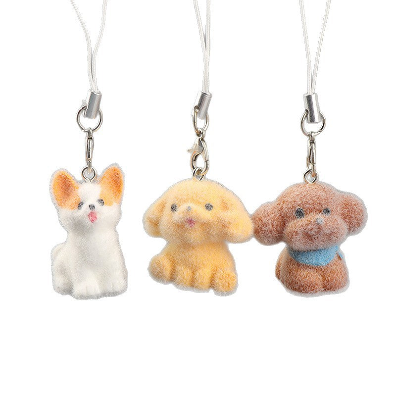 Wholesale Cute Stereo Flocking Resin Dog Pendant Keychain