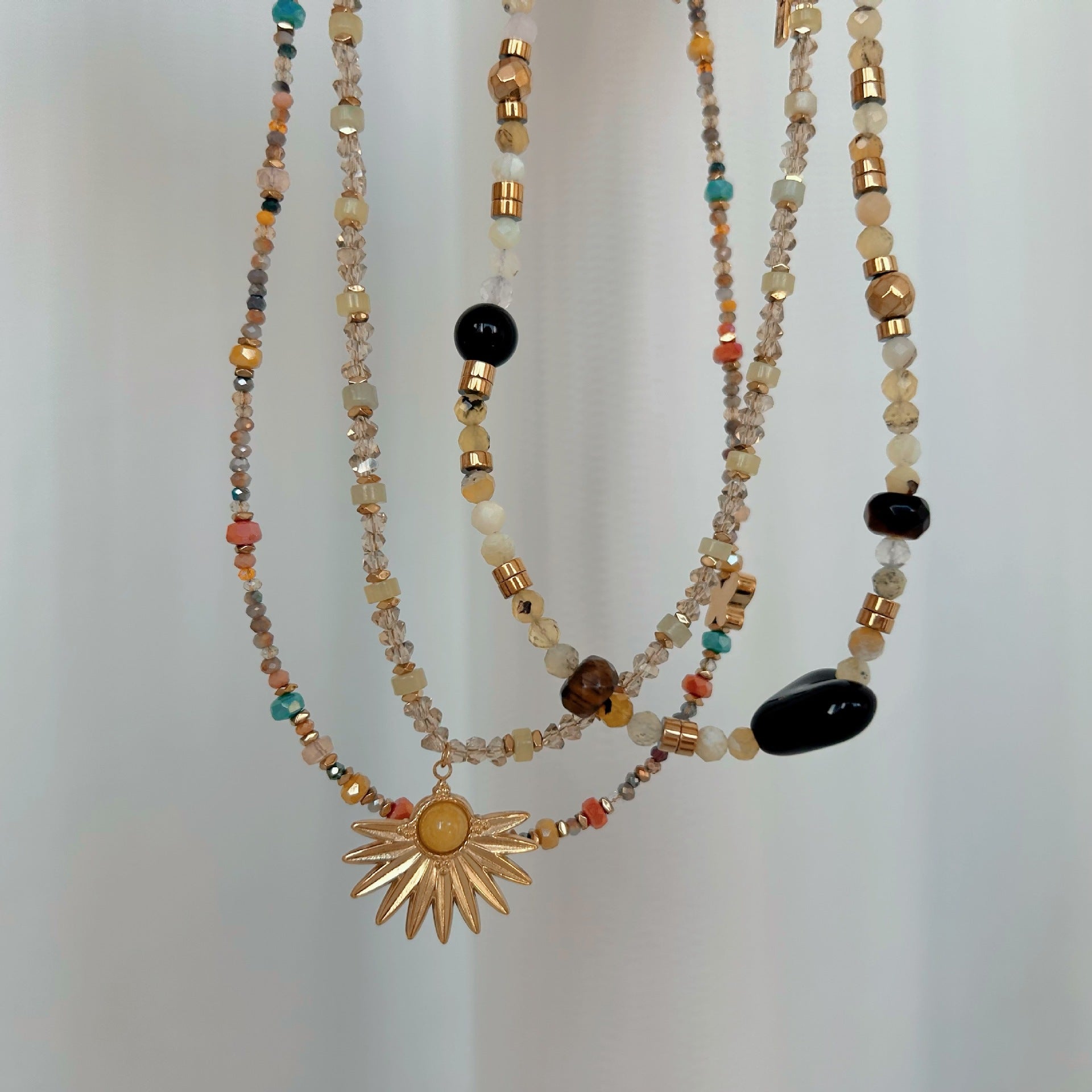 Wholesale natural stone crystal elements Bohemian stainless steel monkey pendant necklace