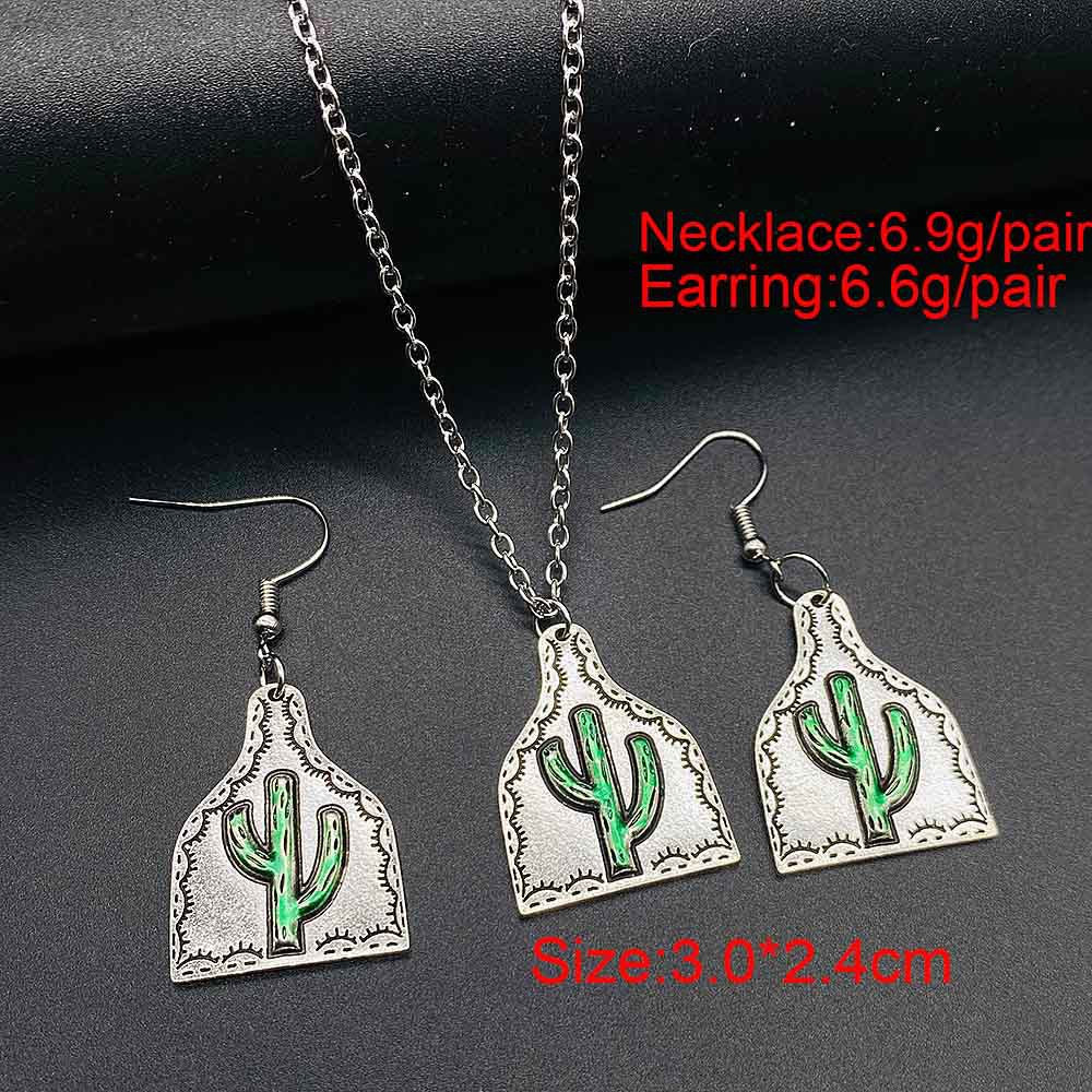 Wholesale Trendy Western Turquoise Cactus Cattle Head Earrings &  Necklace Set Jewelry Accessory