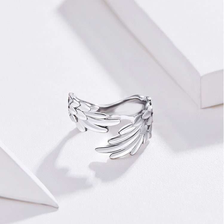 Wholesale Angel wings simple fashion niche retro couple wings feather ring open ring