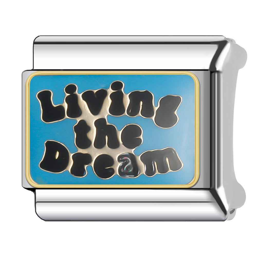 Wholesale Italian Charm Bracelet 9mm DIY Splicing English Series Cute Cartoon Stainless Steel Composable Bracelet