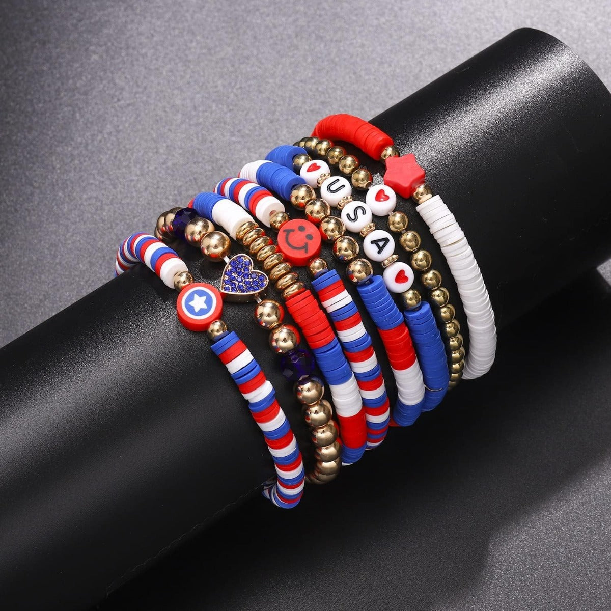 Wholesale Independence Day Women' s Bracelet 8 Clay Bead bracelet Layered Bracelet Set