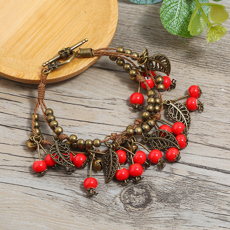 Wholesale Retro Forest Style Cherry Bracelet Ethnic Style Tassel Ceramic Bracelet Vintage ACC-BT-Luox003