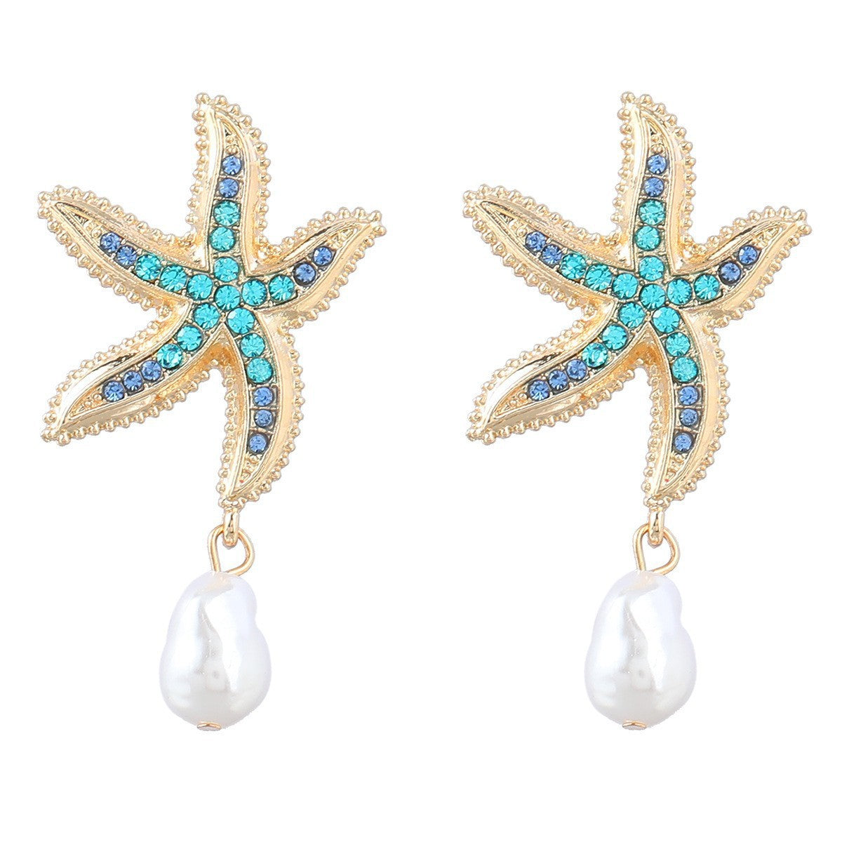 Wholesale Alloy Diamond Starfish Earrings  Pearl Earrings