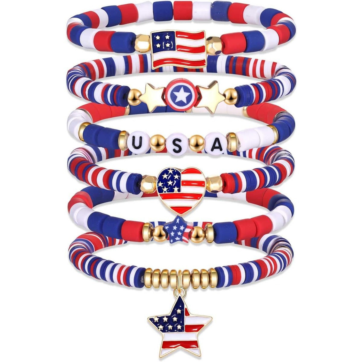 Wholesale Independence Day Women' s Bracelet 8 Clay Bead bracelet Layered Bracelet Set