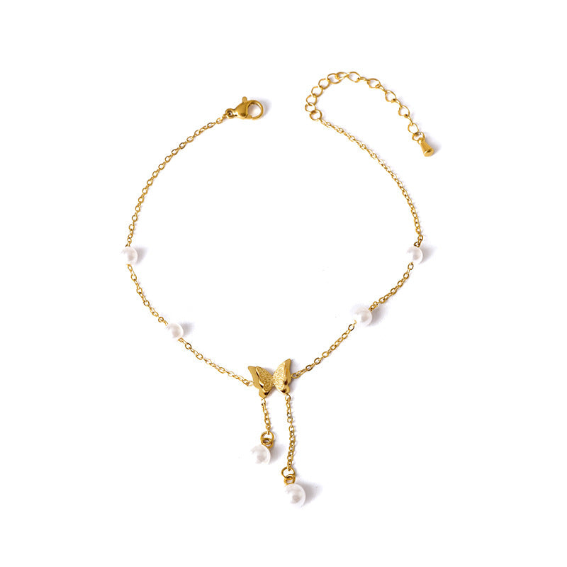 Wholesale Pearl Chain Butterfly Tassel Anklets ACC-AS-JinLang002