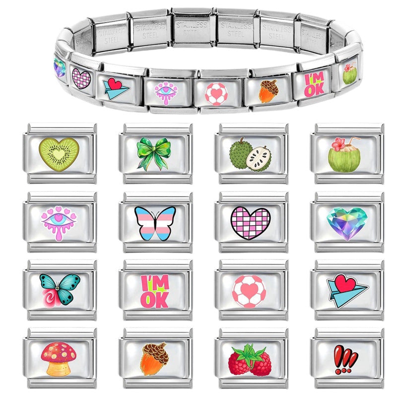 Wholesale Stainless Steel Heart Butterfly Fruit DIY Bracelet Charm,  Sweet Style Jewelry Accessory for Craft Supply
