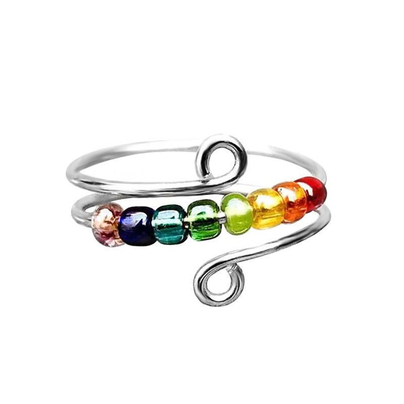 Wholesale  Rotating Color Opening Rotating Rainbow Beads  Ring
