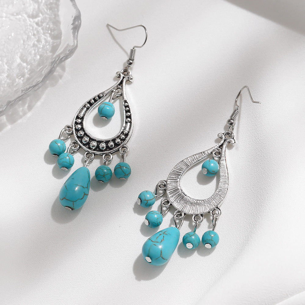 Wholesale  handmade retro  turquoise tassel earring