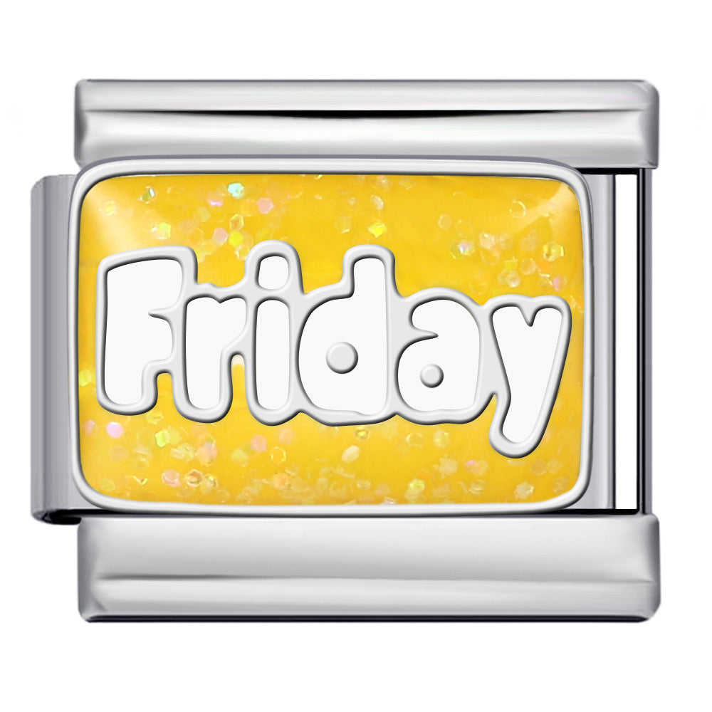 Bracciale italiano all'ingrosso Modular Glitter con giorni della settimana in acciaio al titanio