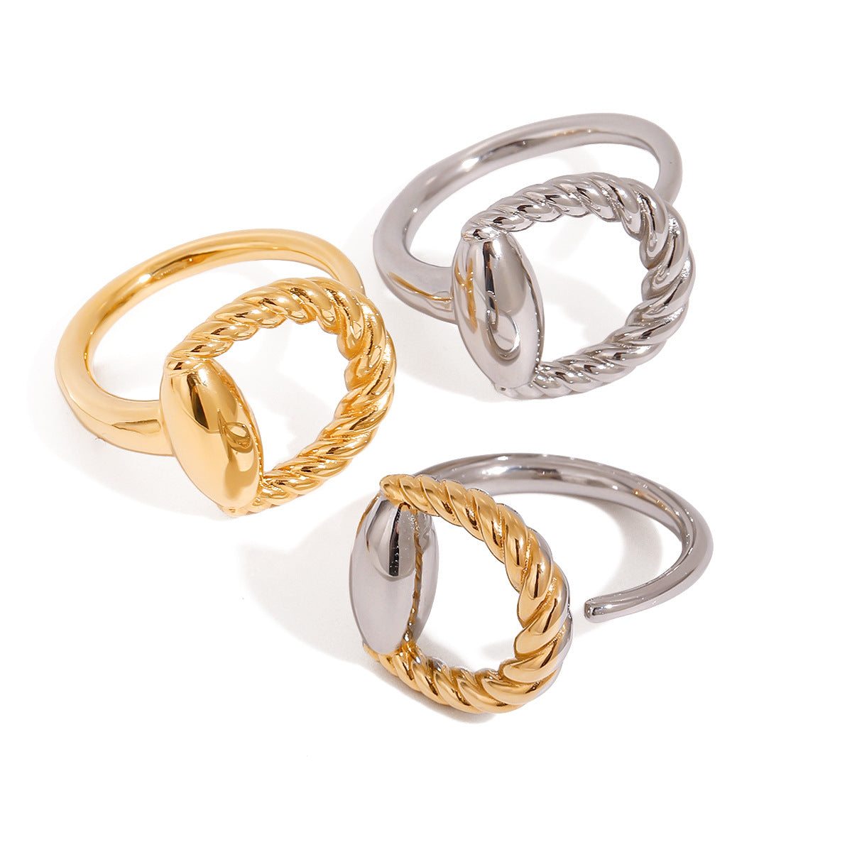 Wholesale 18K gold stainless steel threaded horseshoe buckle opening ring