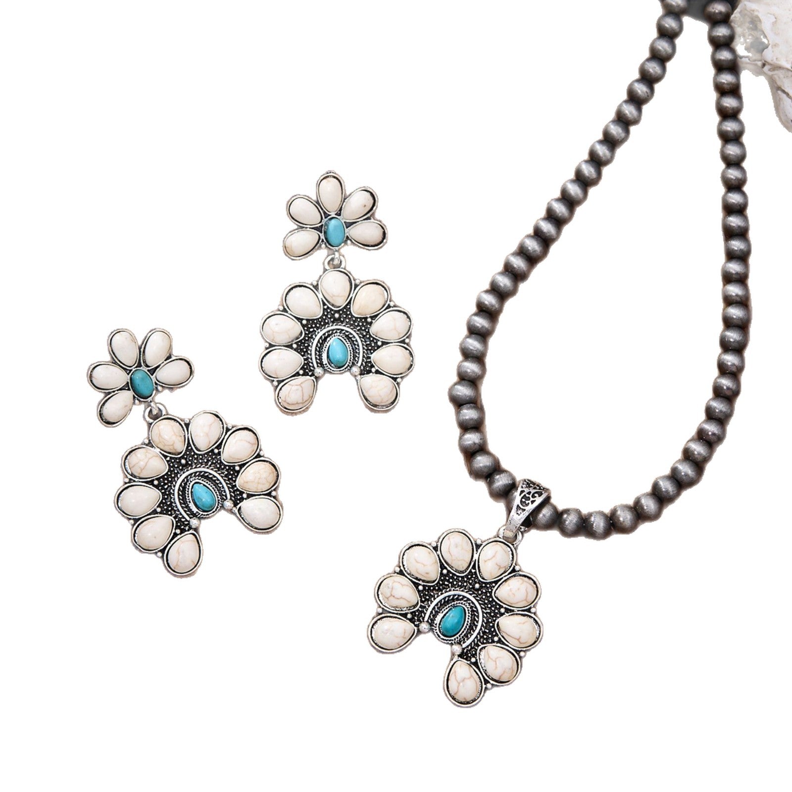 Wholesale Navajo Style Pendant Necklace and Earrings Set Zinc Alloy Beads Jewelry Accessory