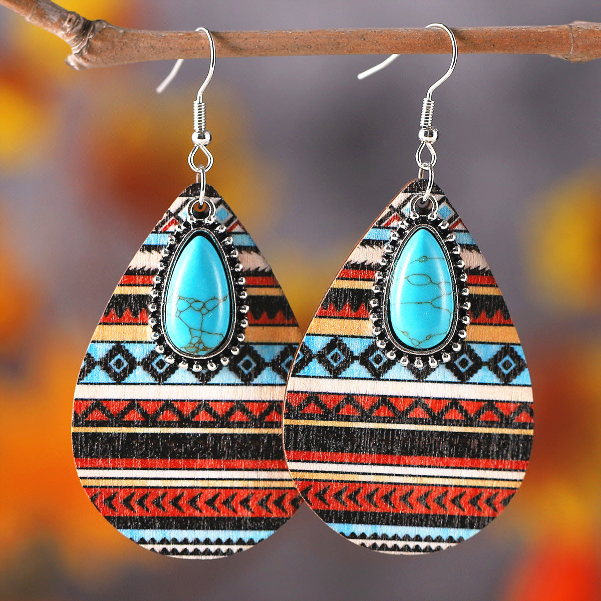 Wholesale Bohemian Western Ethnic Style Wooden Double Sided Water Drop Earrings ACC-ES-ChuLian104
