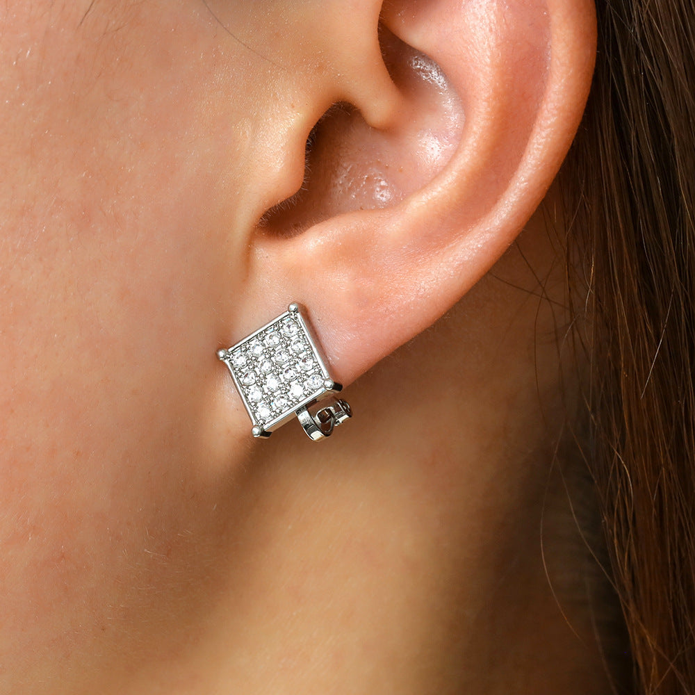 Wholesale  Light Luxury Style Earrings Copper Inlaid Zircon Square  Ear Clips Earrings
