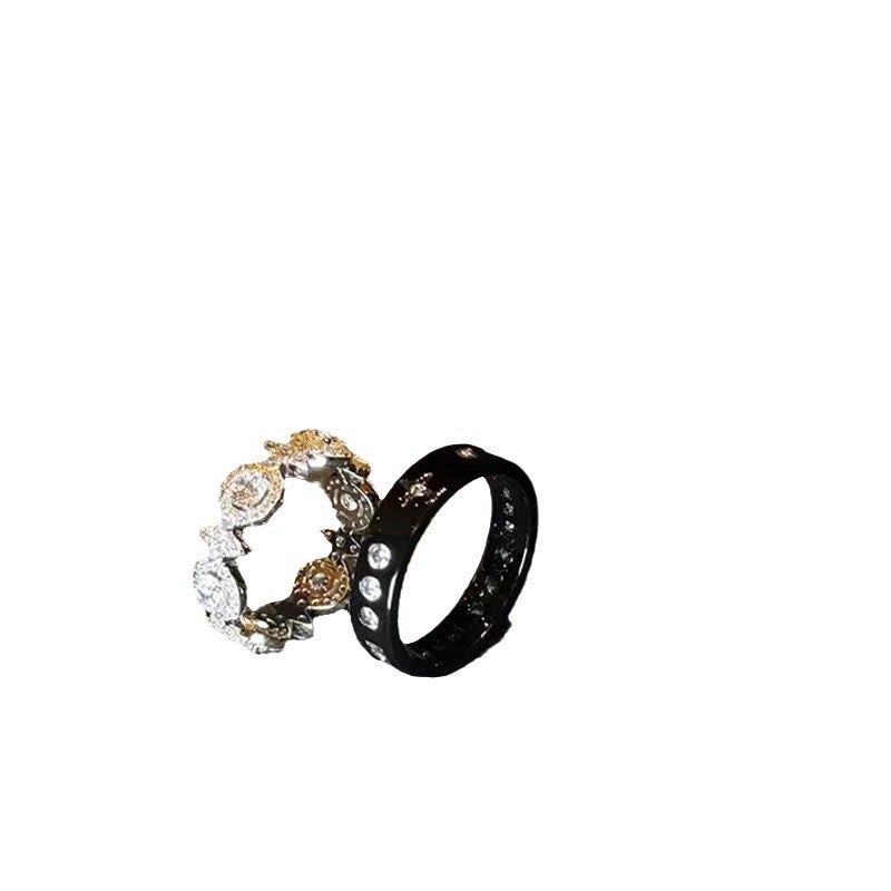 Wholesale Flash Diamond Stars Black and White Couple Ring