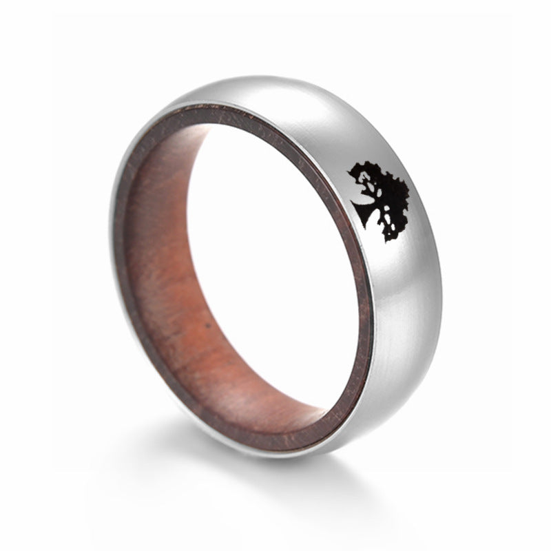 Wholesale inner ring inlaid rosewood titanium steel men's ring