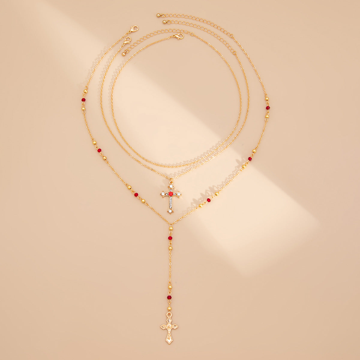 Wholesale Crystal Necklace Set with Diamond-Accented Cross and Small Flower Pendants