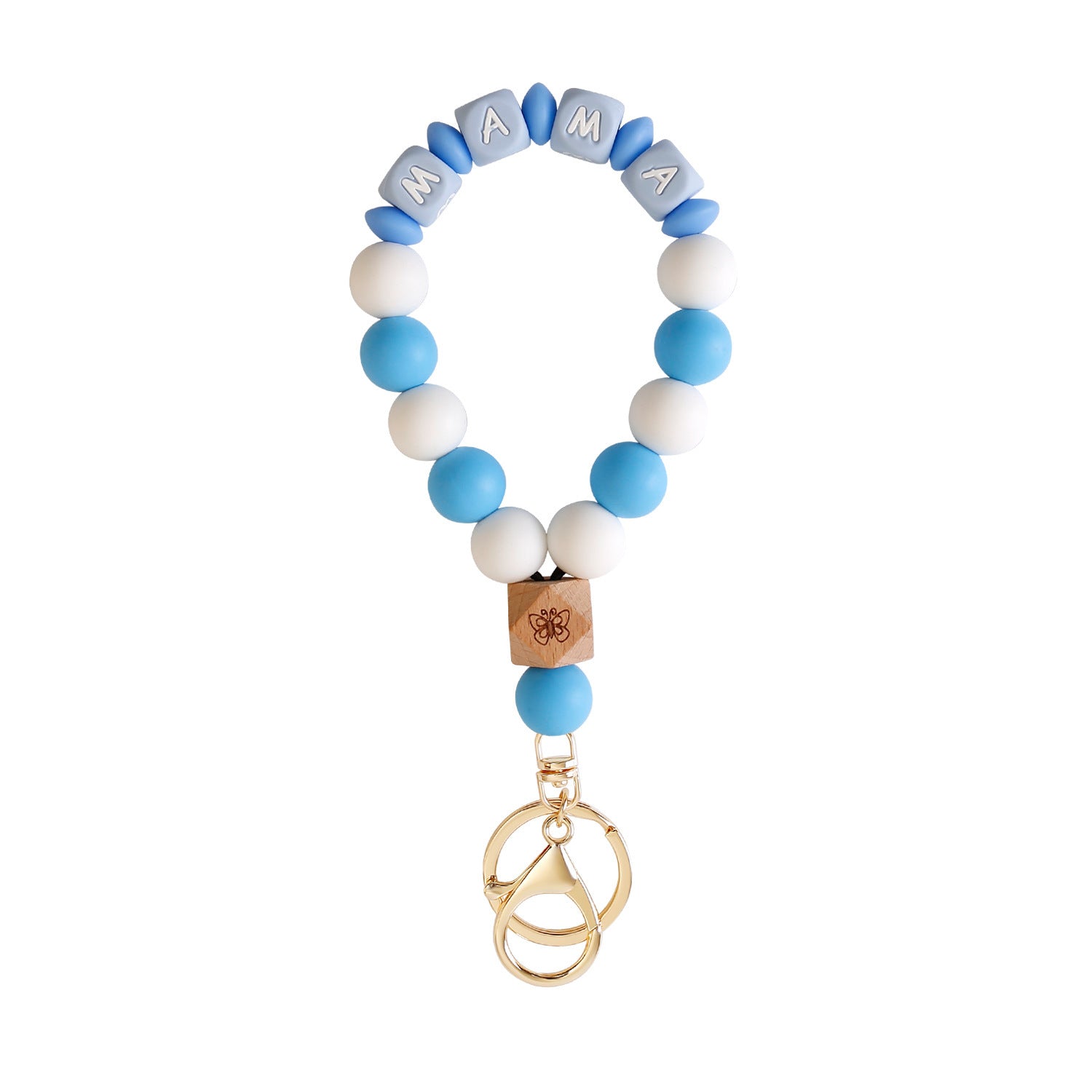 Wholesale MAMA Silicone Bracelet Keychain Butterfly Wooden Beads Beaded Mother's Day Keychain Wristlet Keychain ACC-KC-Jinz002
