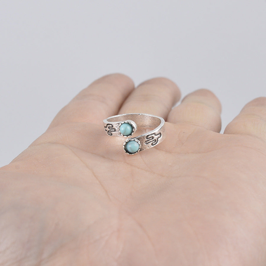 Wholesale Vintage Carved Cactus Adjustable Ring In Antique Silver Trendy Women S Jewelry Accessory For Everyday Wear